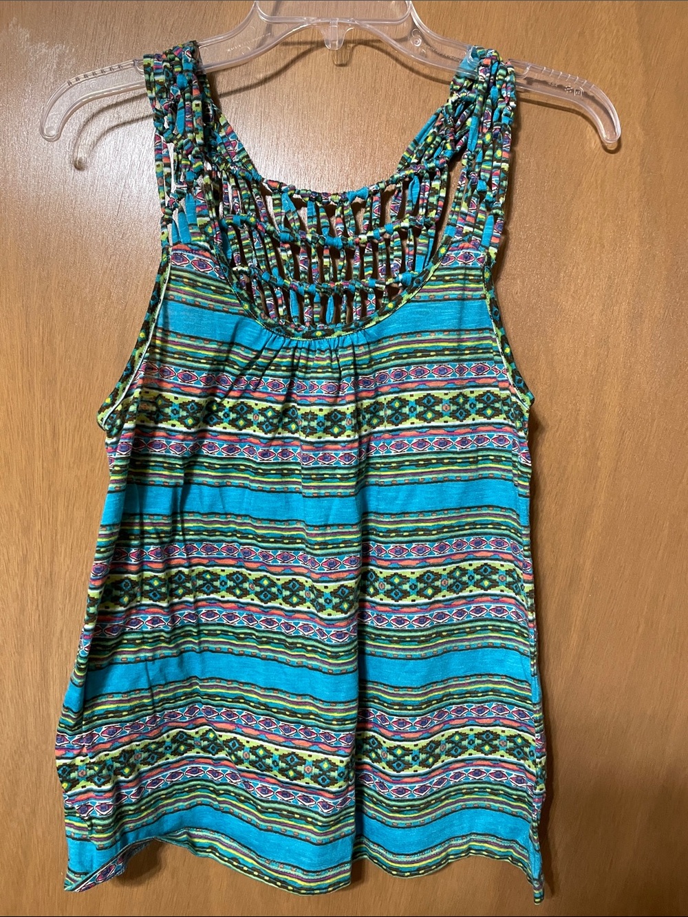 6 degrees Turquoise Strappy Tribal-Pattern Tank Top